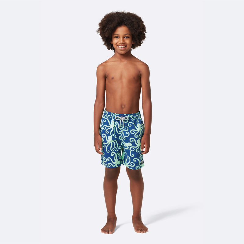 Boy's Swim Shorts | Navy & Mint Green Octopus – Tom and Teddy Australia